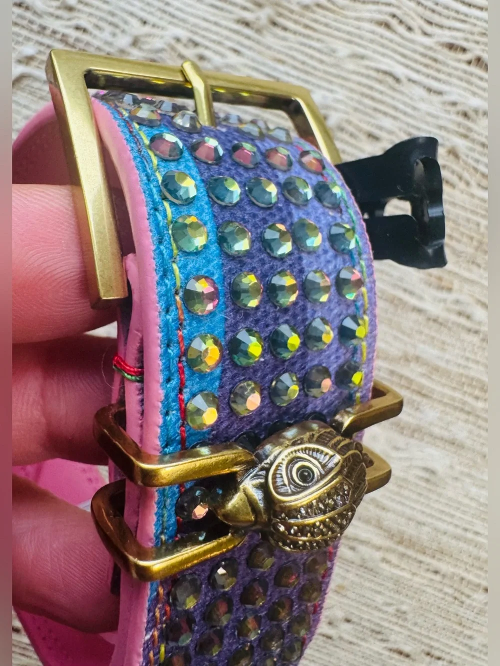 Kurt Geiger Shoreditch Belt - Swirl Rainbow Rhinestone Covered - S/M